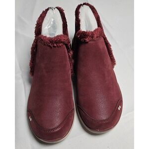 Ryka Namaste Burgundy Faux Fur Lined Slip On Ankle Boots Womens 6.5‎ Wide New